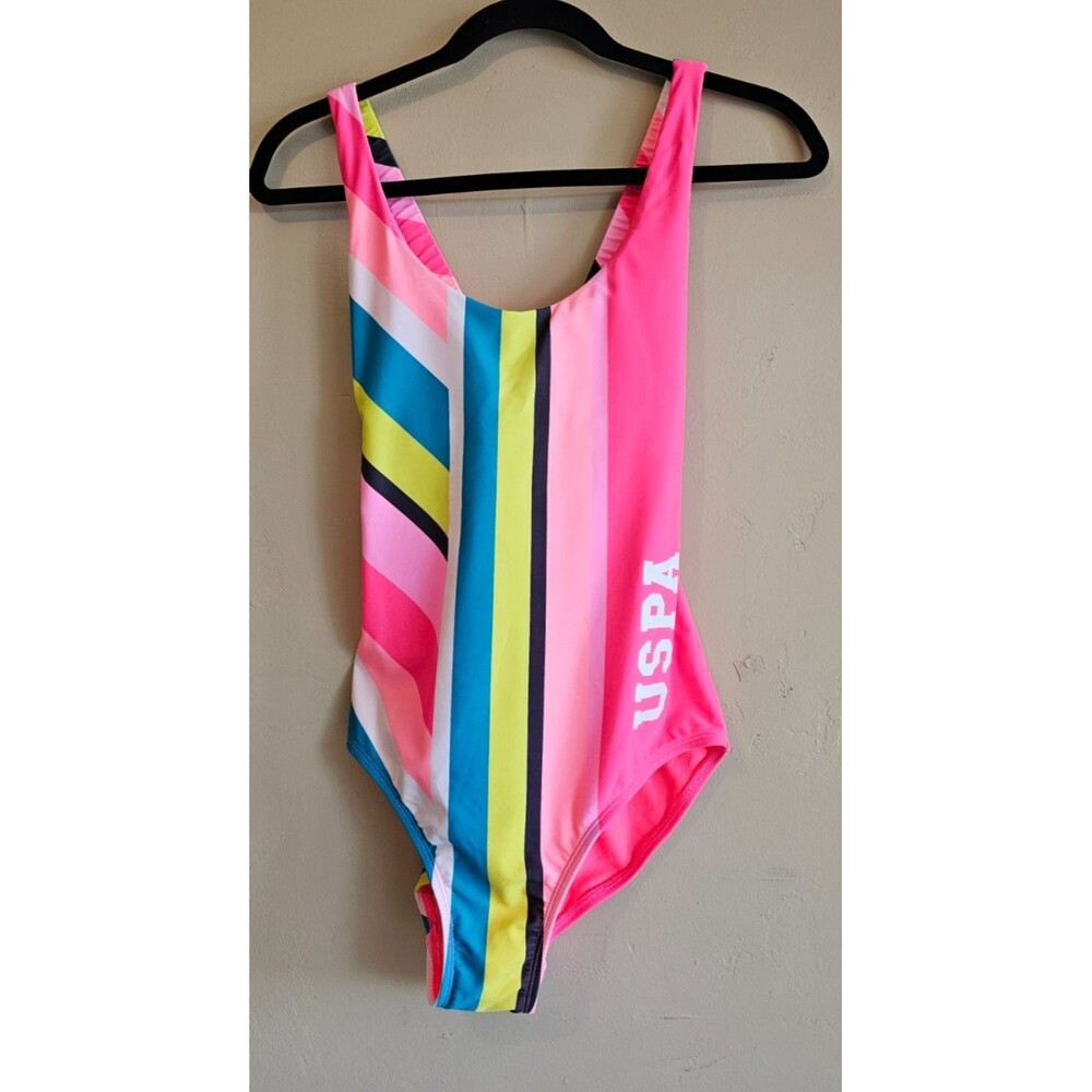 USPA US Polo Association Medium 7 - 9 One Piece Swimsuit Cross Back Multi Colors